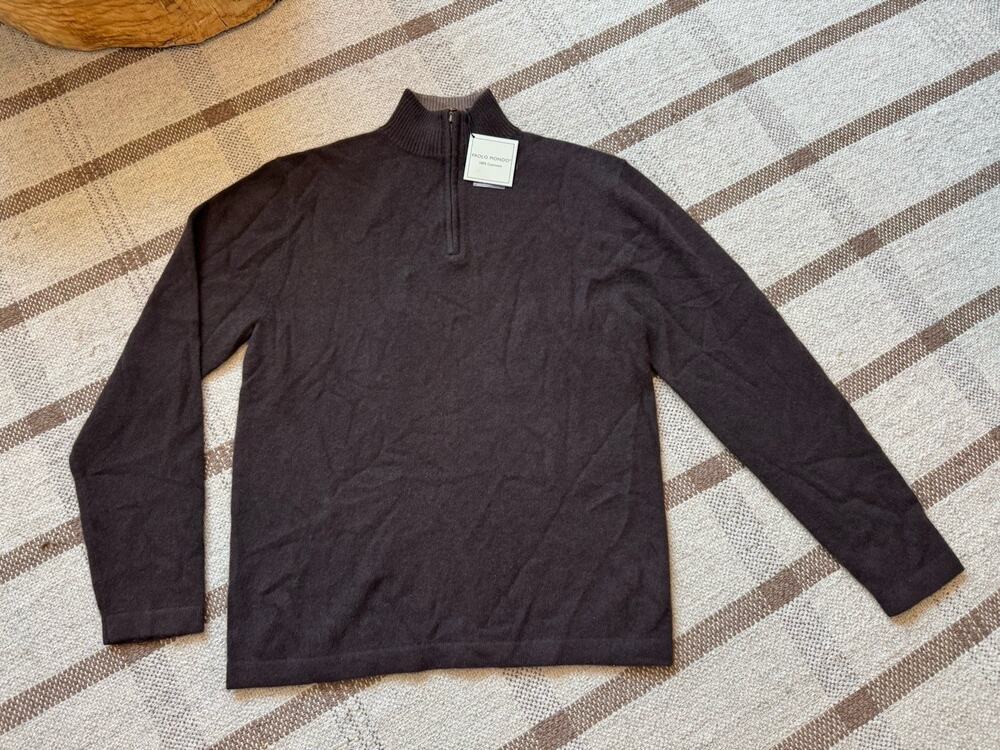 Paolo Mondo 100% Cashmere 1/4 Zip Sweater Brown Men’s Small Preppy High Neck